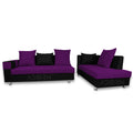 Adorn India Adillac 5 Seater Corner Sofa(Right Side)(Dark Purple & Black), Wood, Foam