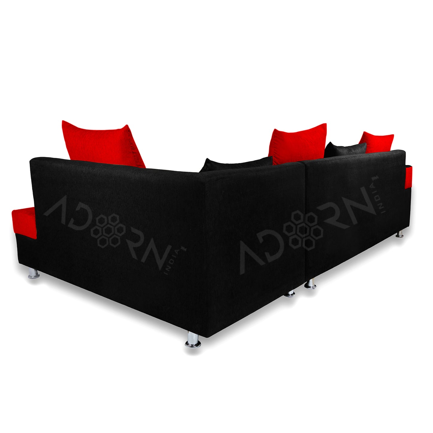 Adorn India Adillac 6 Seater Corner Sofa(Right Side)(Red & Black)