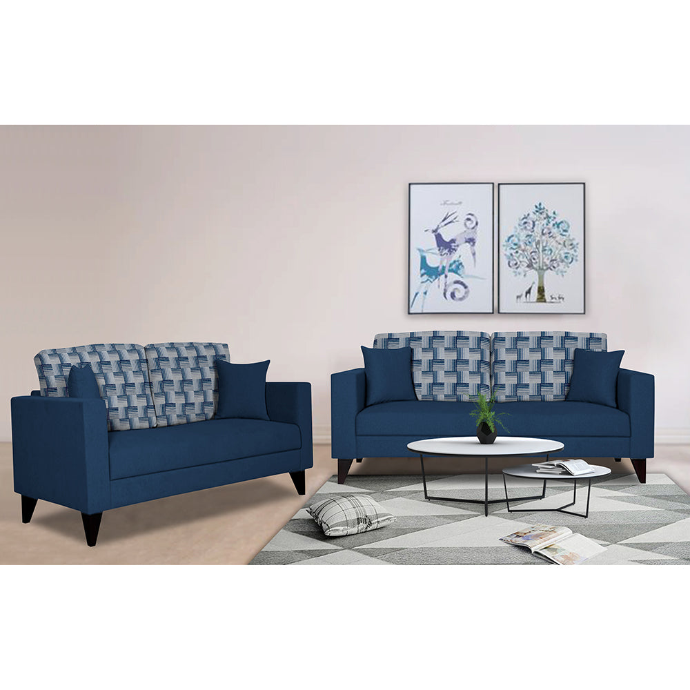 Adorn India Berlin Bricks 3+2 5 Seater Sofa Set (Blue) Martin Plus (3 Year Warranty)