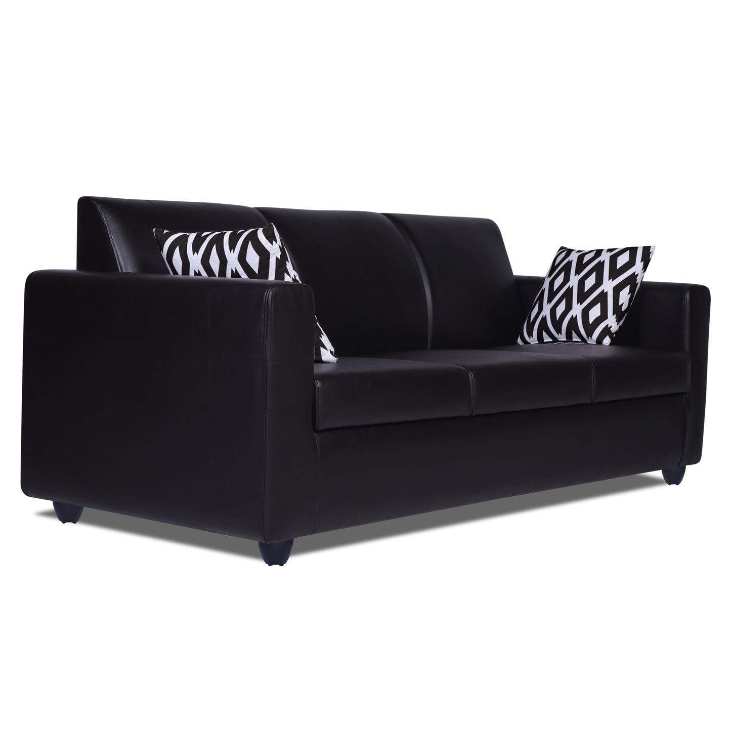 Adorn India Monteno Leatherette 5 Seater 3-1-1 Sofa Set (Black)