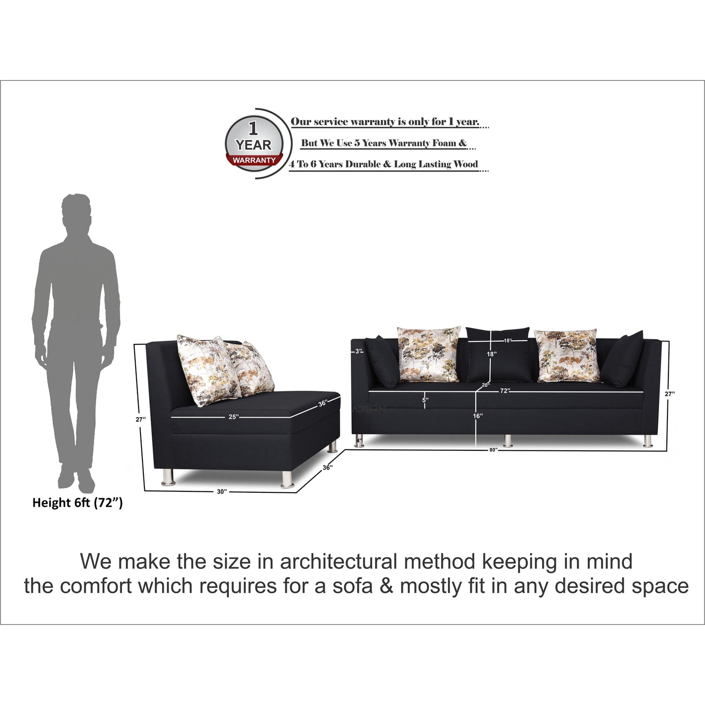Adorn India Alica Modular Sofa Set(Black)