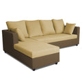 Zink Straight line L Shape 6 Seater Sofa Plain Cushion (Left Side Handle)(Brown & Beige)
