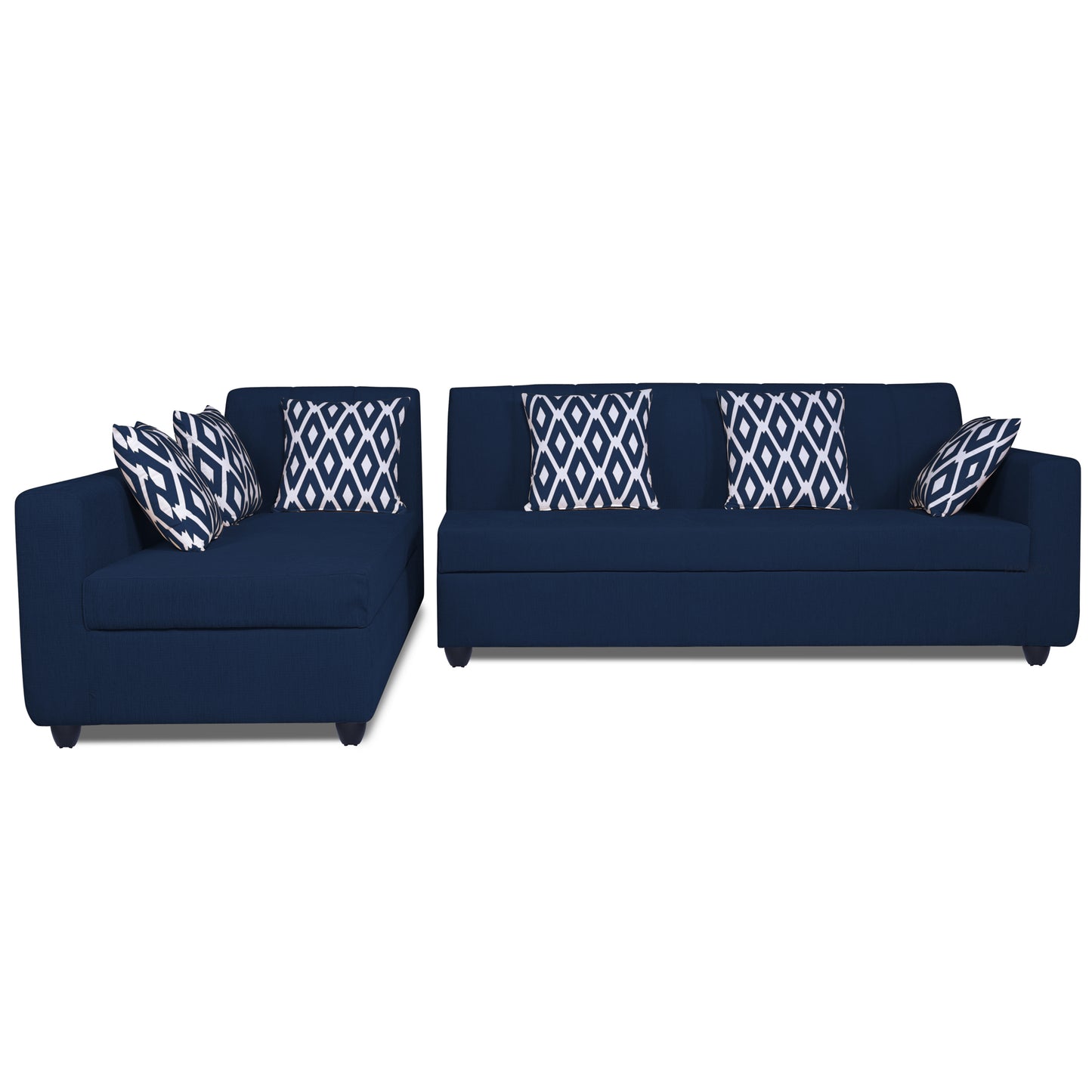 Adorn India Rio Highback L Shape 6 Seater corner Sofa Set (Left Side Handle)(Blue)