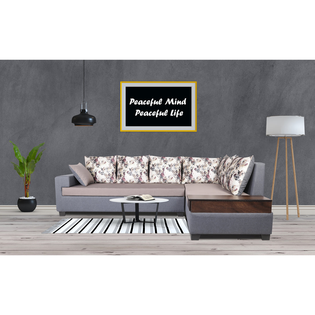 Adorn India Orlando Fabric L Shape Sofa (Dark Grey & Light Gery)