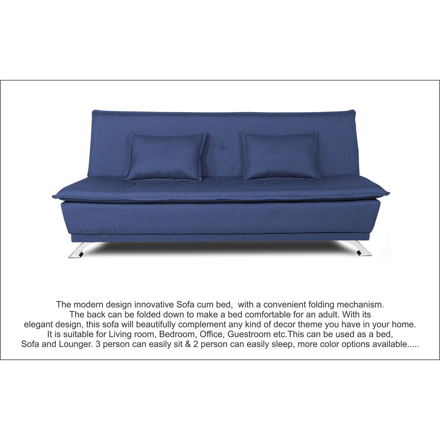 Adorn India Arden 3 Seater Sofa Cum Bed Fabric (Blue)