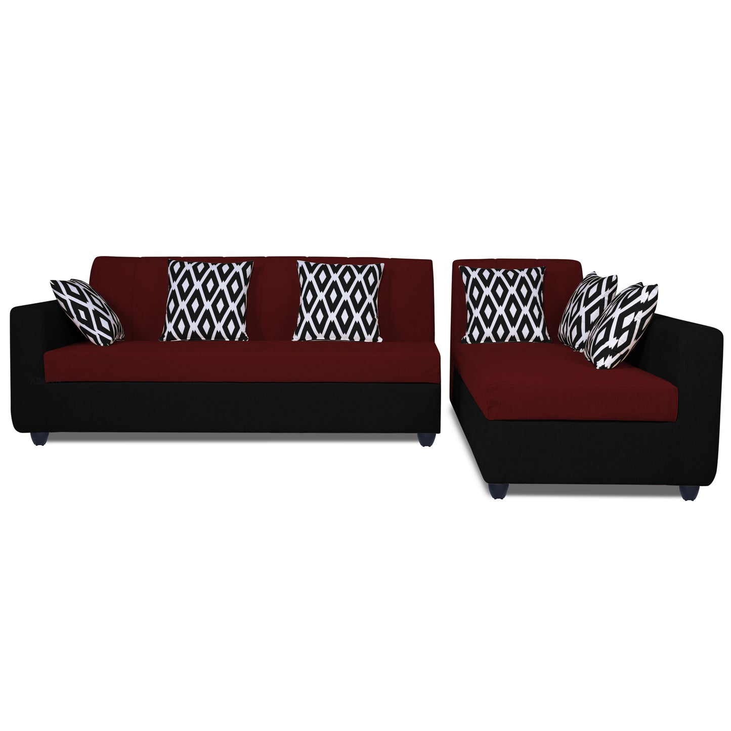 Adorn India Rio Highback L Shape 6 Seater corner Sofa Set (Maroon & Black)