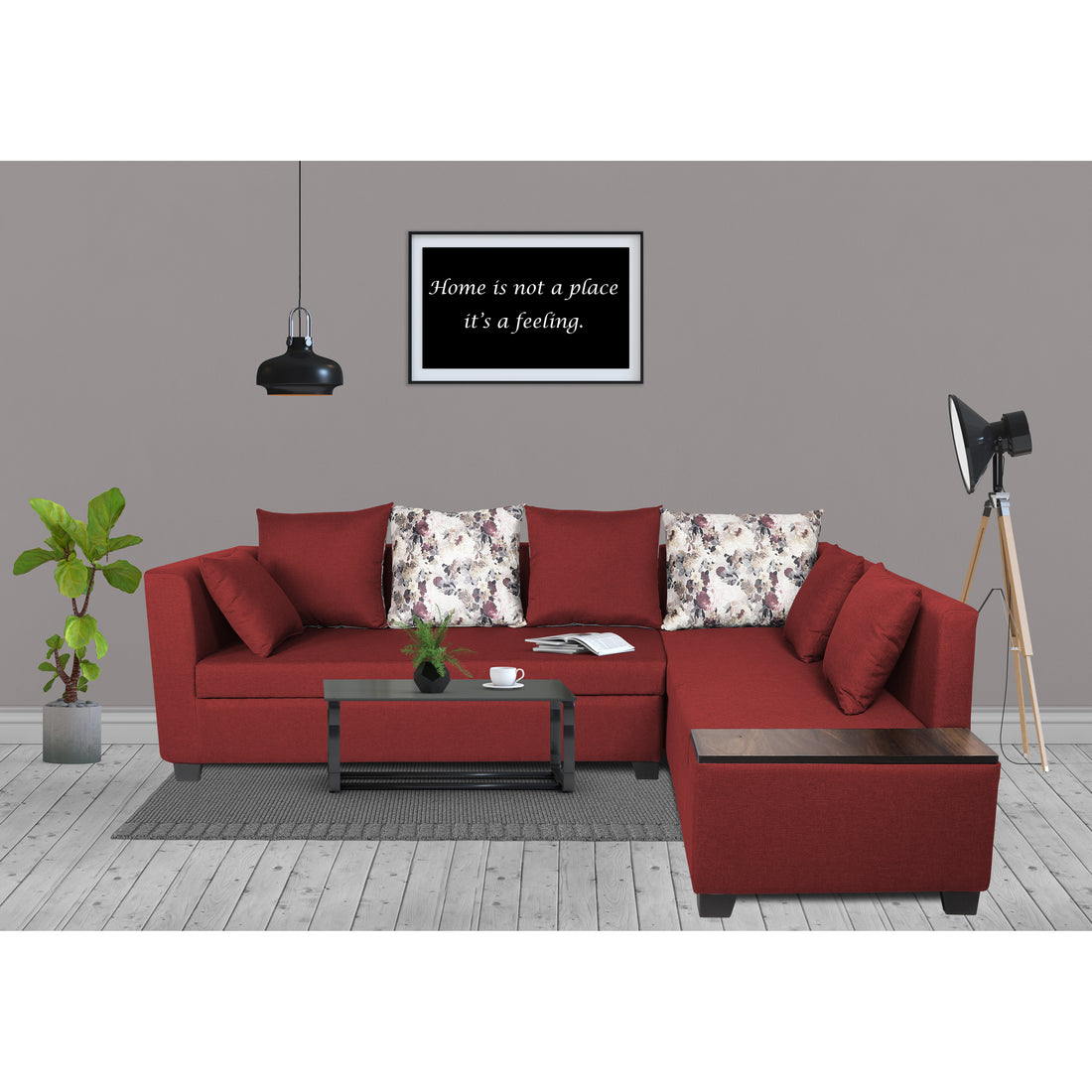 Adorn India Mclain L Shape 6 Seater Sofa (Left Side Handle)(Maroon)