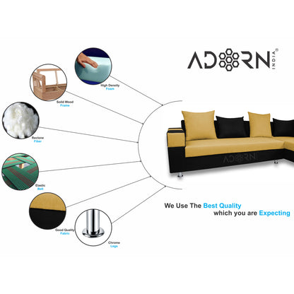 Adorn India Adillac 6 Seater Corner Sofa(Right Side)(Yellow & Black)