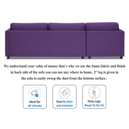 Adorn India Alexander L Shape 6 Seater Sofa (Left Side Handle)(Purple)