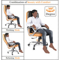 Adorn India Elegante, High-Back Leatherette and Rubberwood Adjustable Executive Office Ergonomic Chair (Black & Tan)