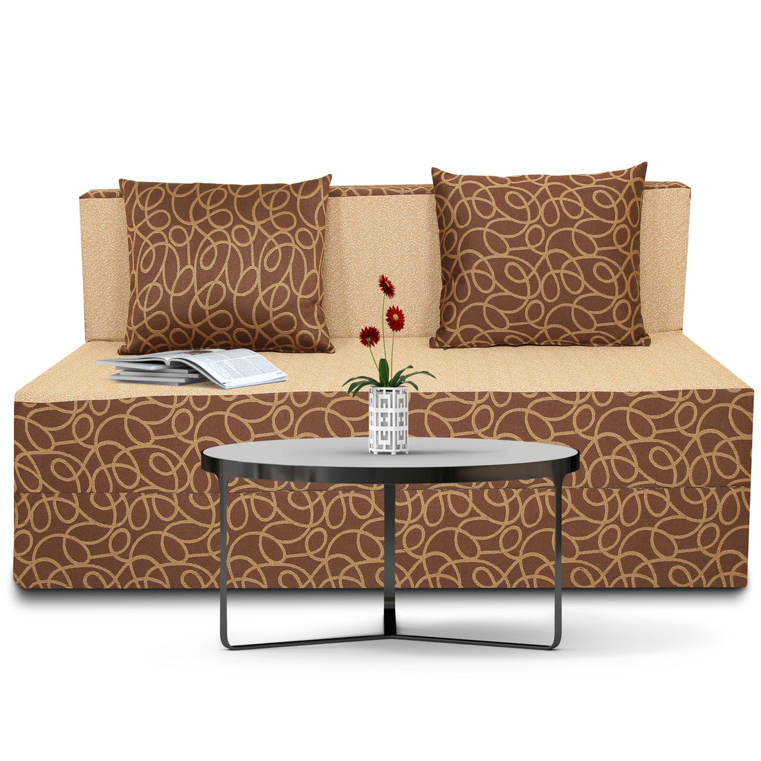 3 Seater Sofa Cum Bed Easy Poly Cotton (Brown & Beige) (4x6)
