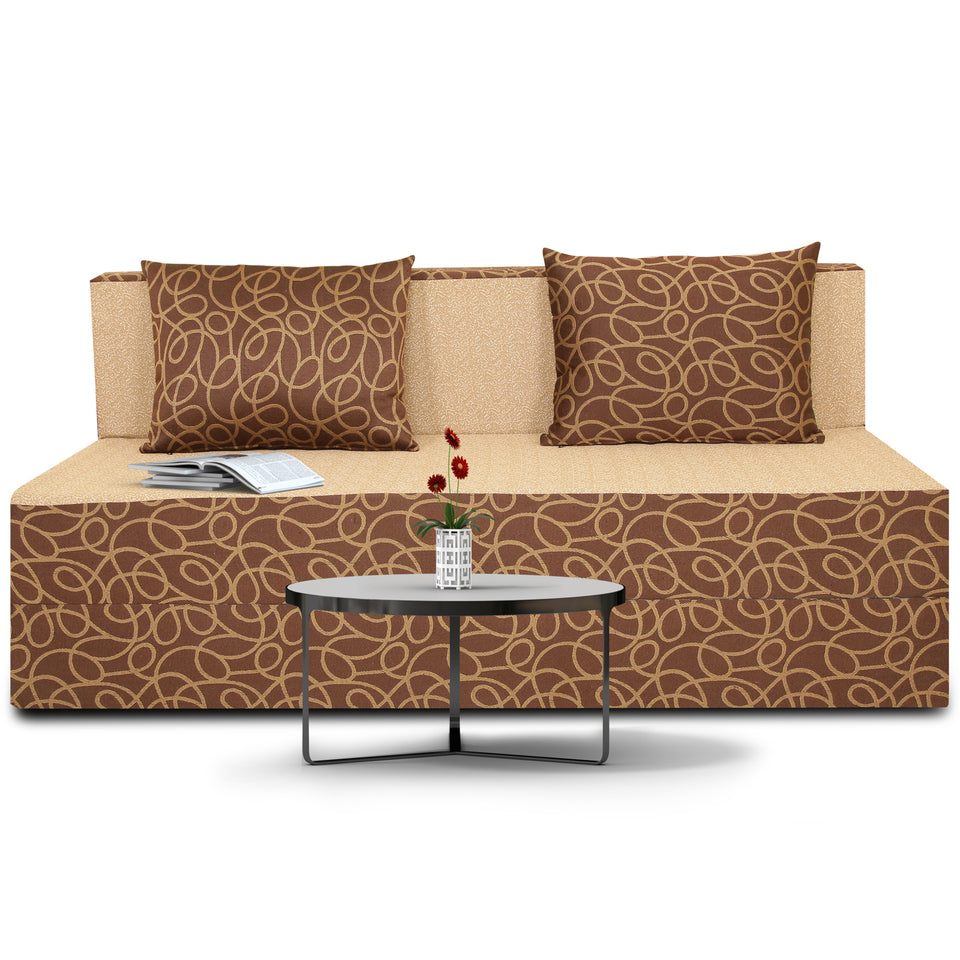 3 Seater Sofa Cum Bed Easy Poly Cotton (Brown & Beige) 5x6
