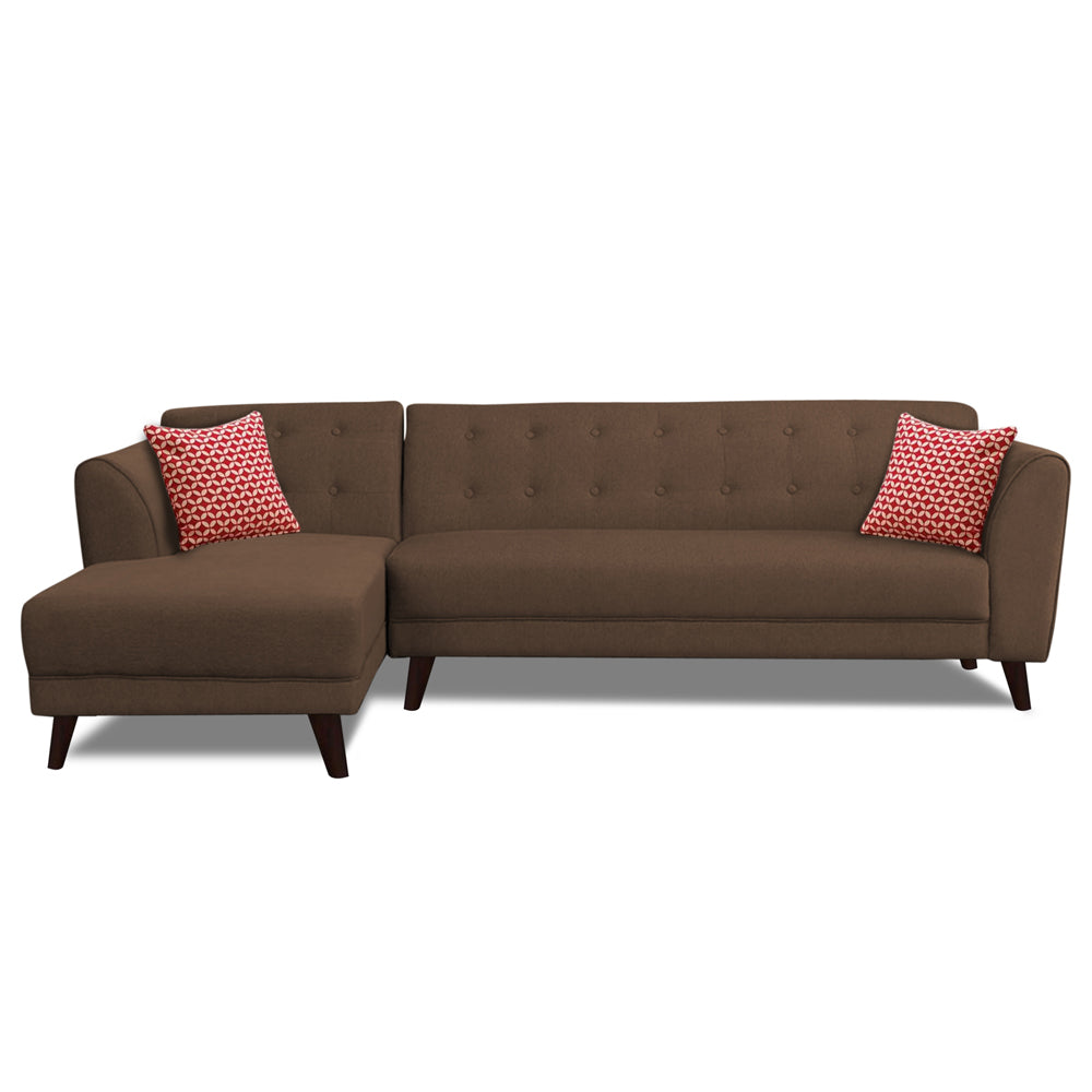 Adorn India Leaf 6 Seater Corner Sofa Left Hand Side (Brown)