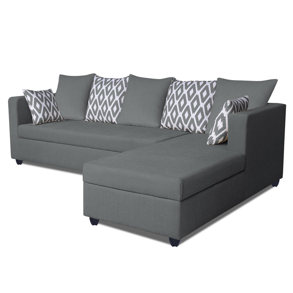 Adorn India Zink Straight line L Shape 6 Seater Sofa Rhombus Cushion(Grey)