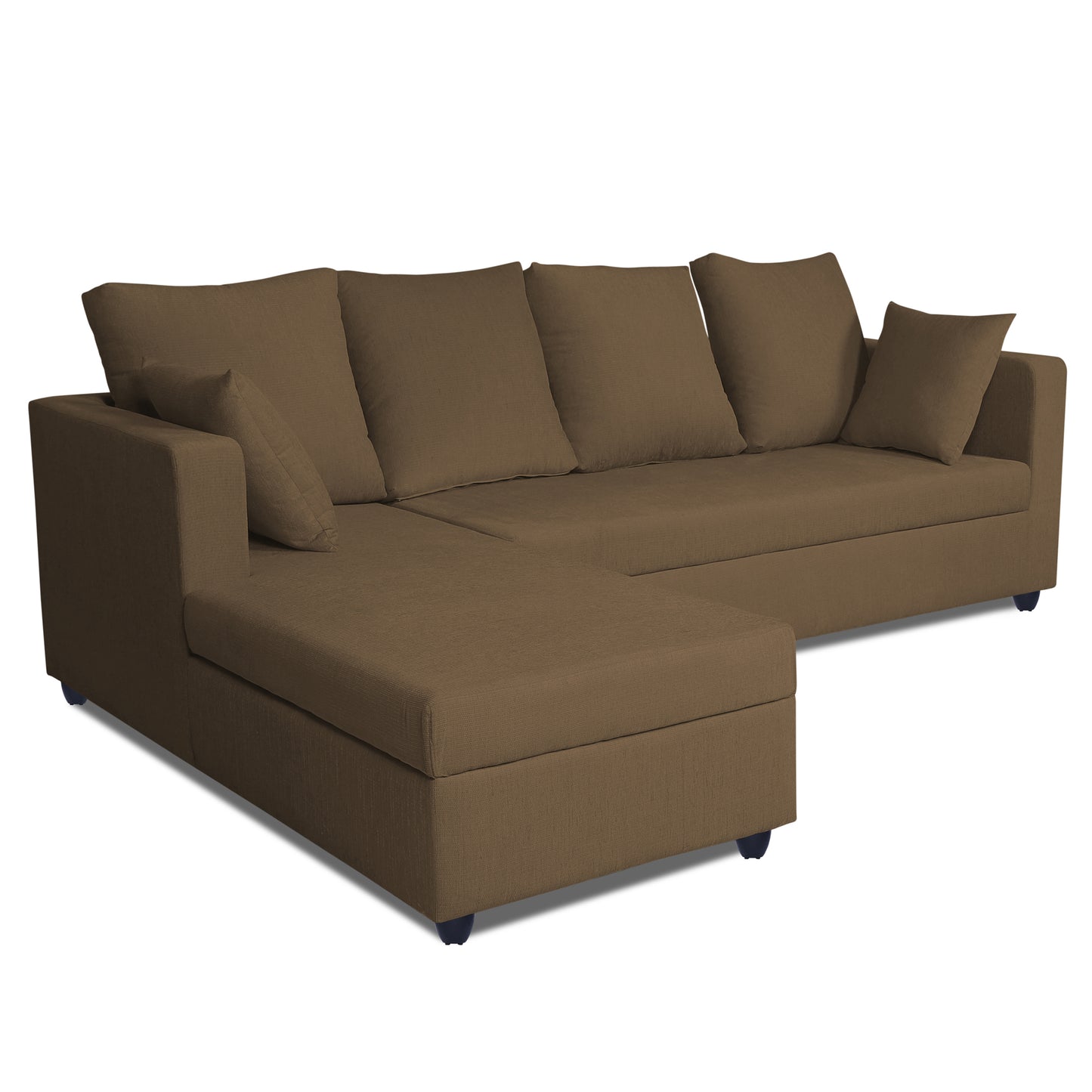 Adorn India Zink Straight line L Shape 6 Seater Sofa Plain Cushion (Left Side Handle)(Camel)
