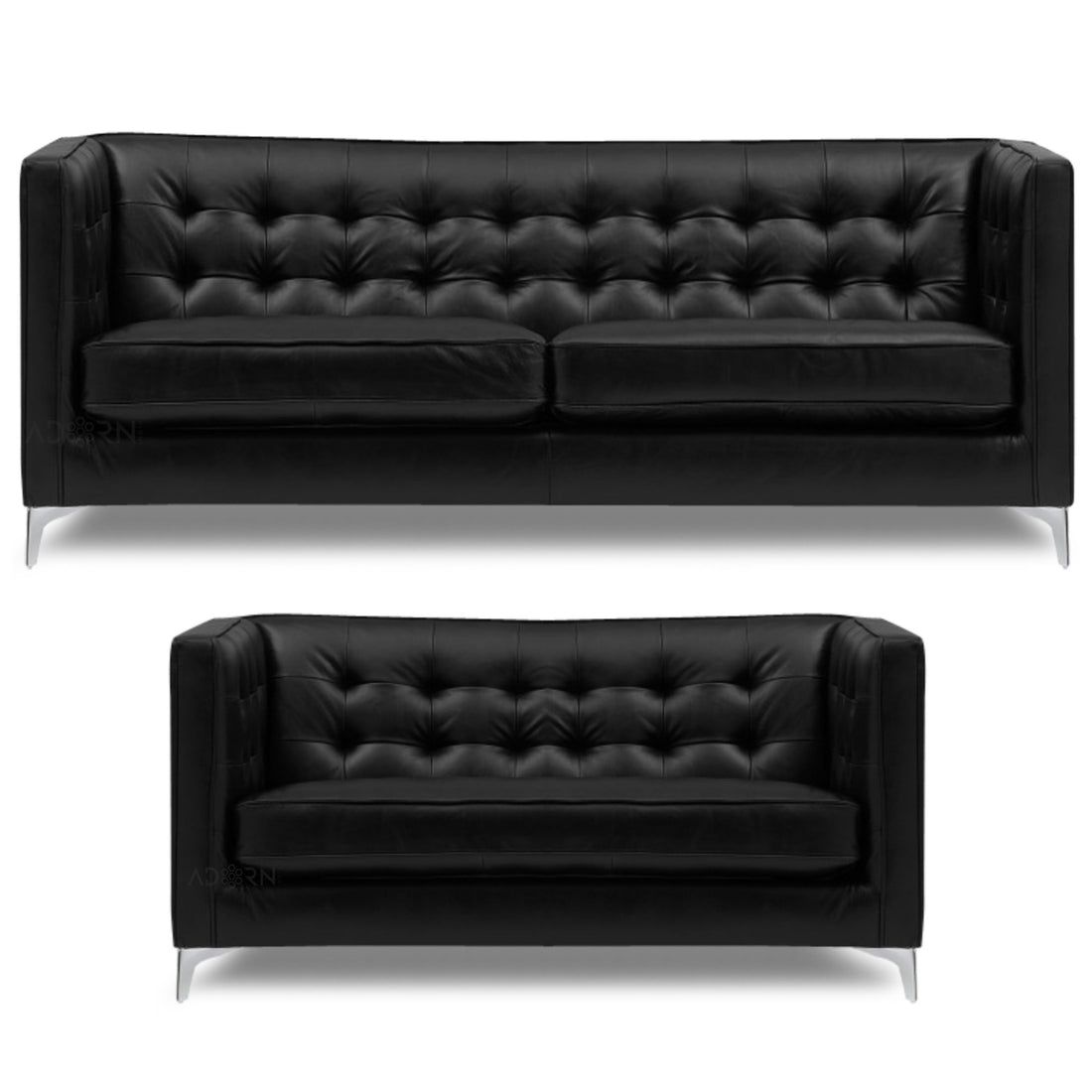 Adorn India Exclusive Cosmos Leatherette 3+2 Sofa Set (Black)