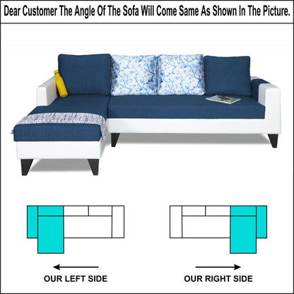 Adorn India Ashley Leatherette Fabric L Shape 6 Seater Sofa Set Digitel Print (Left Hand Side) (Blue & White)