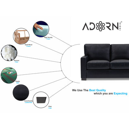 Adorn India Exclusive Rosina Leatherette Three Seater Sofa (Black)