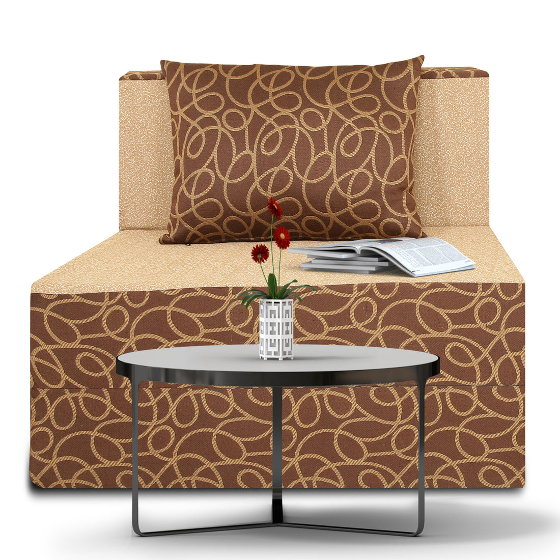 Adorn India Easy 2 Seater Sofa Cum Bed (Brown & Beige) (3 x 6) (1 Year Warranty)