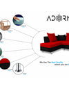 Adorn India Adillac 5 Seater Corner Sofa(Left Side Handle)(Red & Black)