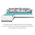 Adorn India Aliana L Shape Leatherette Fabric 6 Seater Sofa Set LHS (Aqua Blue & White) (3 Year Warranty)