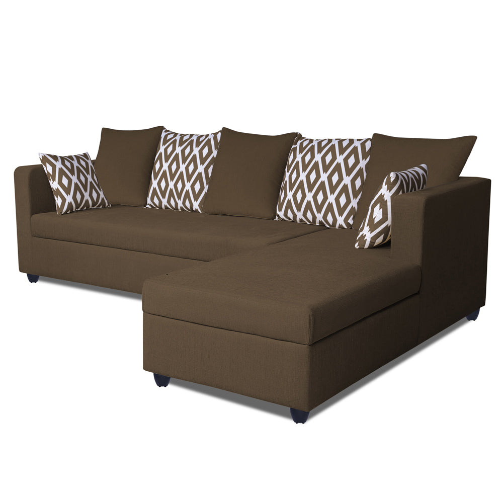 Adorn India Zink Straight line L Shape 6 Seater Sofa Rhombus Cushion(Brown)