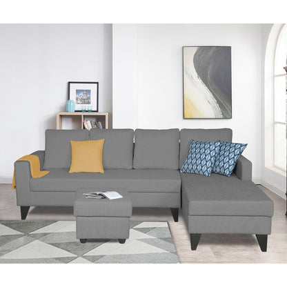 Adorn India Hallton L Shape Decent Sofa Set 6 Seater with Ottoman (Right Side) (Grey)