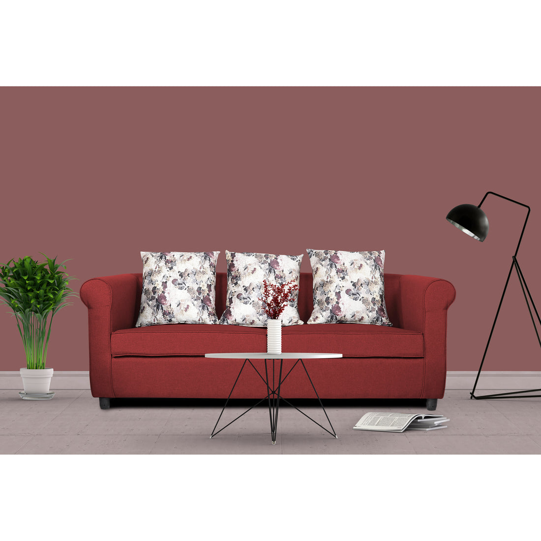 Adorn India Magnum 3 Seater Sofa (Maroon), Wood, Foam