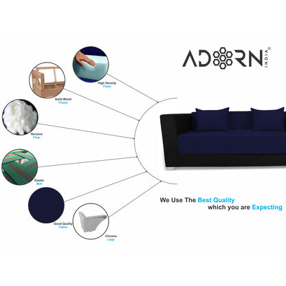 Adorn India Almond 3 Seater Sofa Cumbed (Dark Blue & Black)