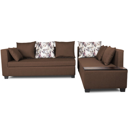 Adorn India Mclain L Shape 6 Seater Sofa (Brown)