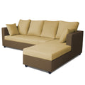 Adorn India Zink Straight line Wooden L Shape 5 Seater Sofa with Plain Cushion (Brown & Beige)