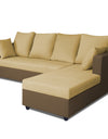 Adorn India Zink Straight line L Shape 6 Seater Sofa Plain Cushion (Brown & Beige)