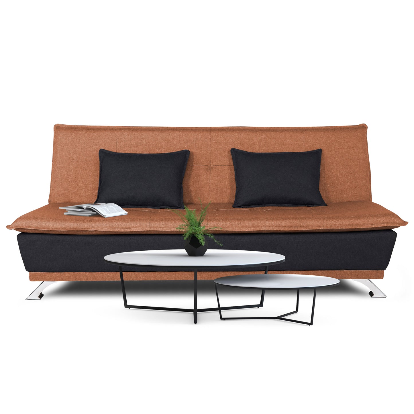 Adorn India Exclusive Two Tone Arden Three Seater Sofa Cum Bed (Rust & Black)