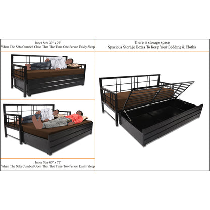 Adorn India Polar Black Metal Three Seater Sofa Cum Bed with Storage (6 x 5) (Brown)