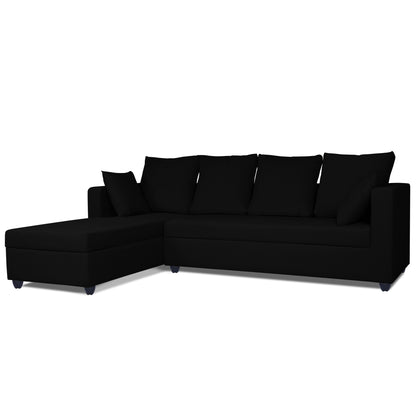 Adorn India Zink Straight line L Shape 6 Seater Sofa Plain Cushion (Left Side Handle)(Black)