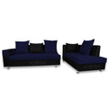 Adorn India Adillac 5 Seater Corner Sofa(Right Side)(Navy Blue & Black), Wood, Foam