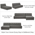Adorn India Atlas Wood Modular Sofa Set (Light Grey) (3 Year Warranty)