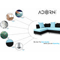 Adorn India Adillac 5 Seater Corner Sofa(Left Side Handle)(Light Blue & Black)