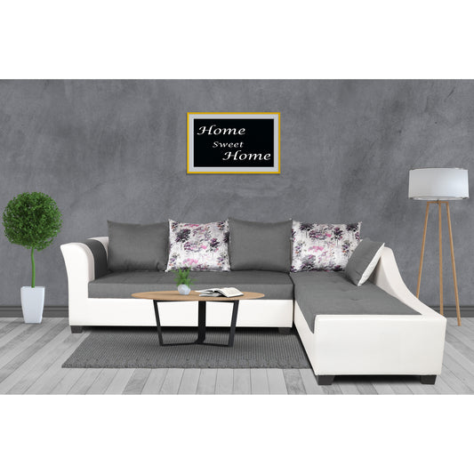 Adorn India Aliana L Shape Leatherette Fabric 6 Seater Sofa (Light Grey & White)