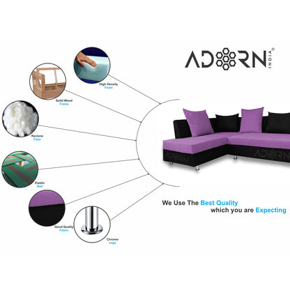 Adorn India Adillac 6 Seater Corner Sofa(Left Side Handle)(Light Purple & Black)