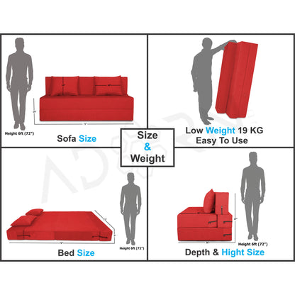 Adorn India Easy Three Seater Sofa Cum Bed Alyn 6'x 6' (Red)