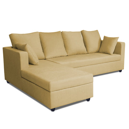 Adorn India Zink Straight line L Shape 6 Seater Sofa Plain Cushion (Left Side Handle)(Beige)