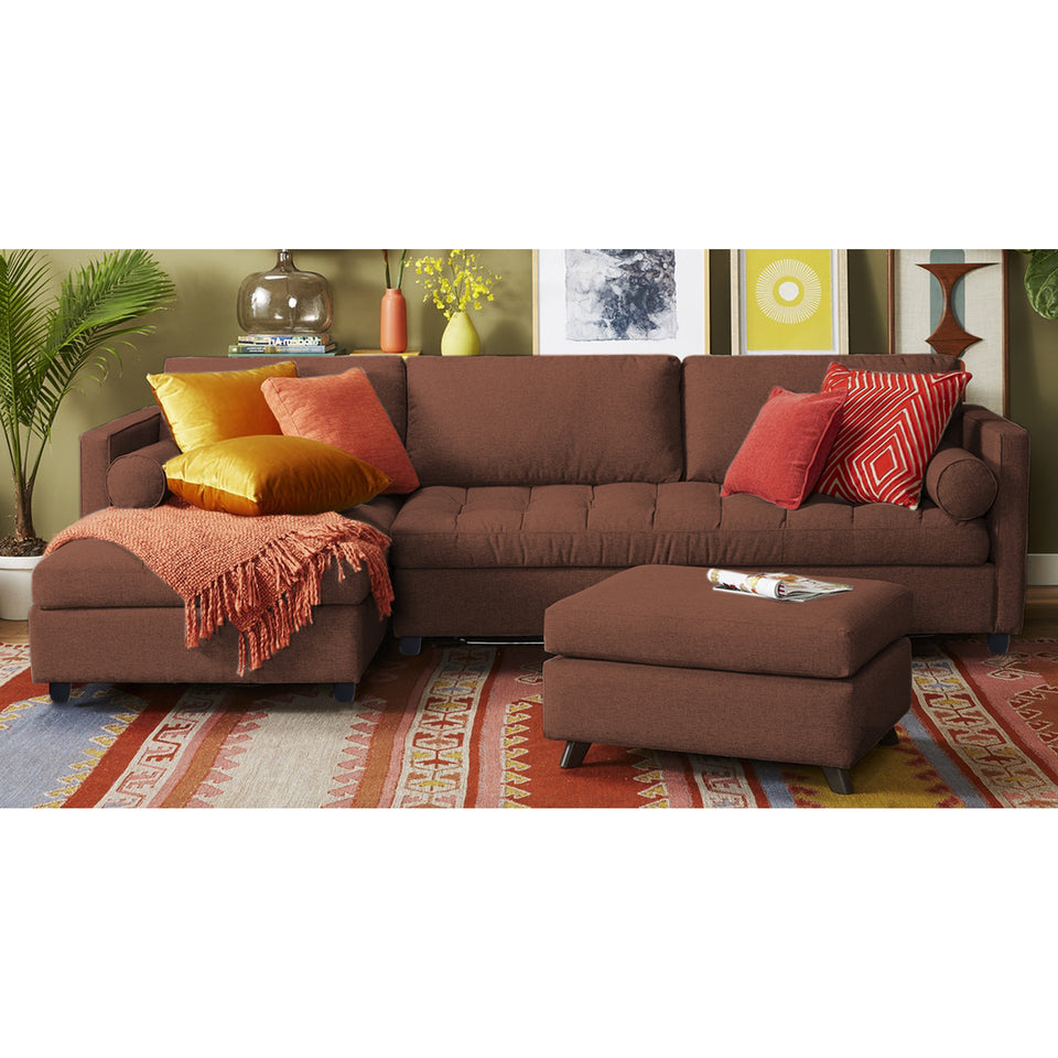 Alexander L Shape 7 Seater Sofa Set with Ottoman Puffy LHS (Brown)