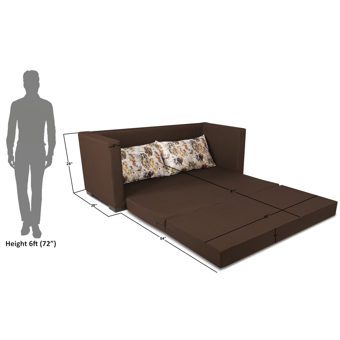 Adorn India Straight line 3 Seater Sofa Cum Bed (Brown)