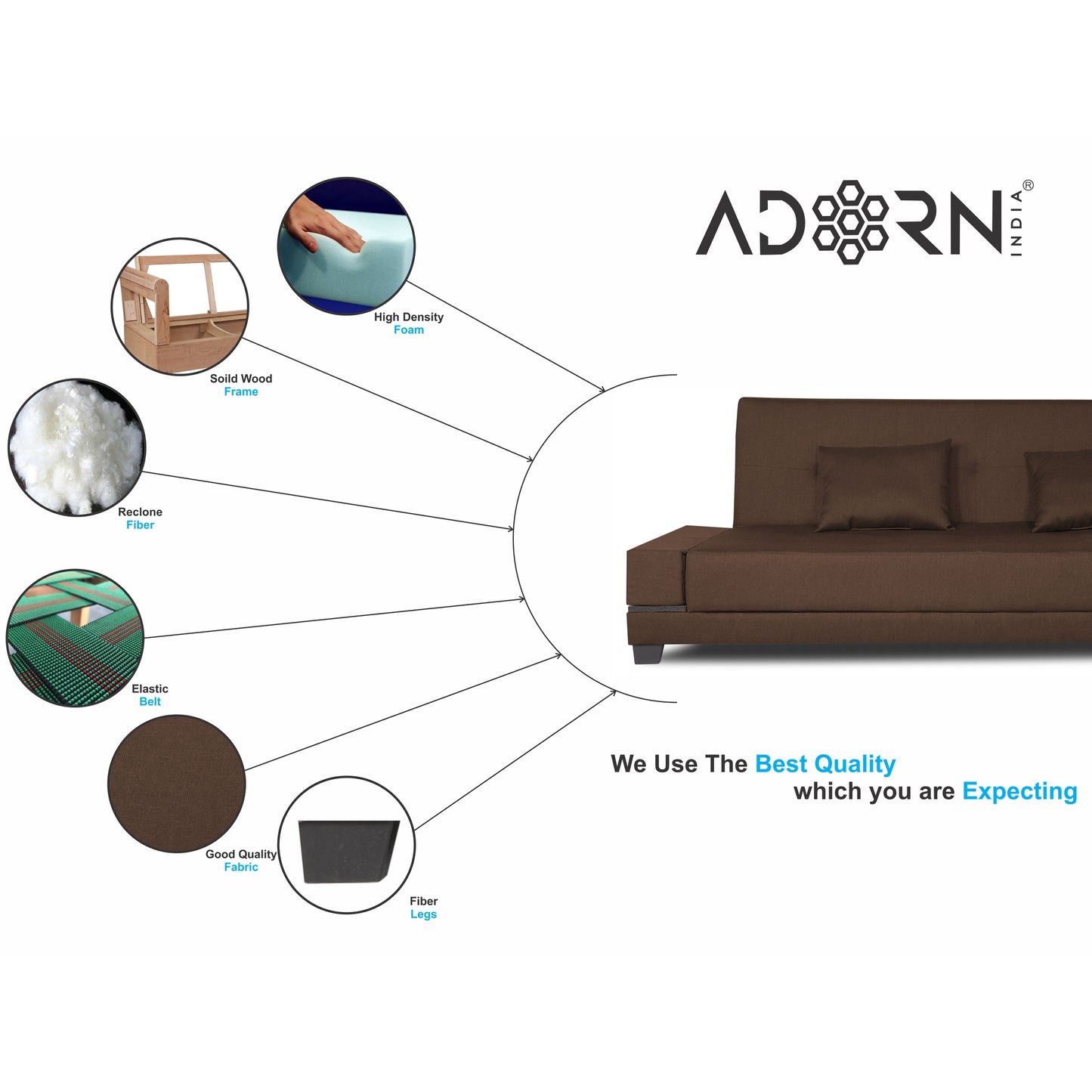 Adorn India Blake 3 Seater Sofa Cum Bed (Brown)