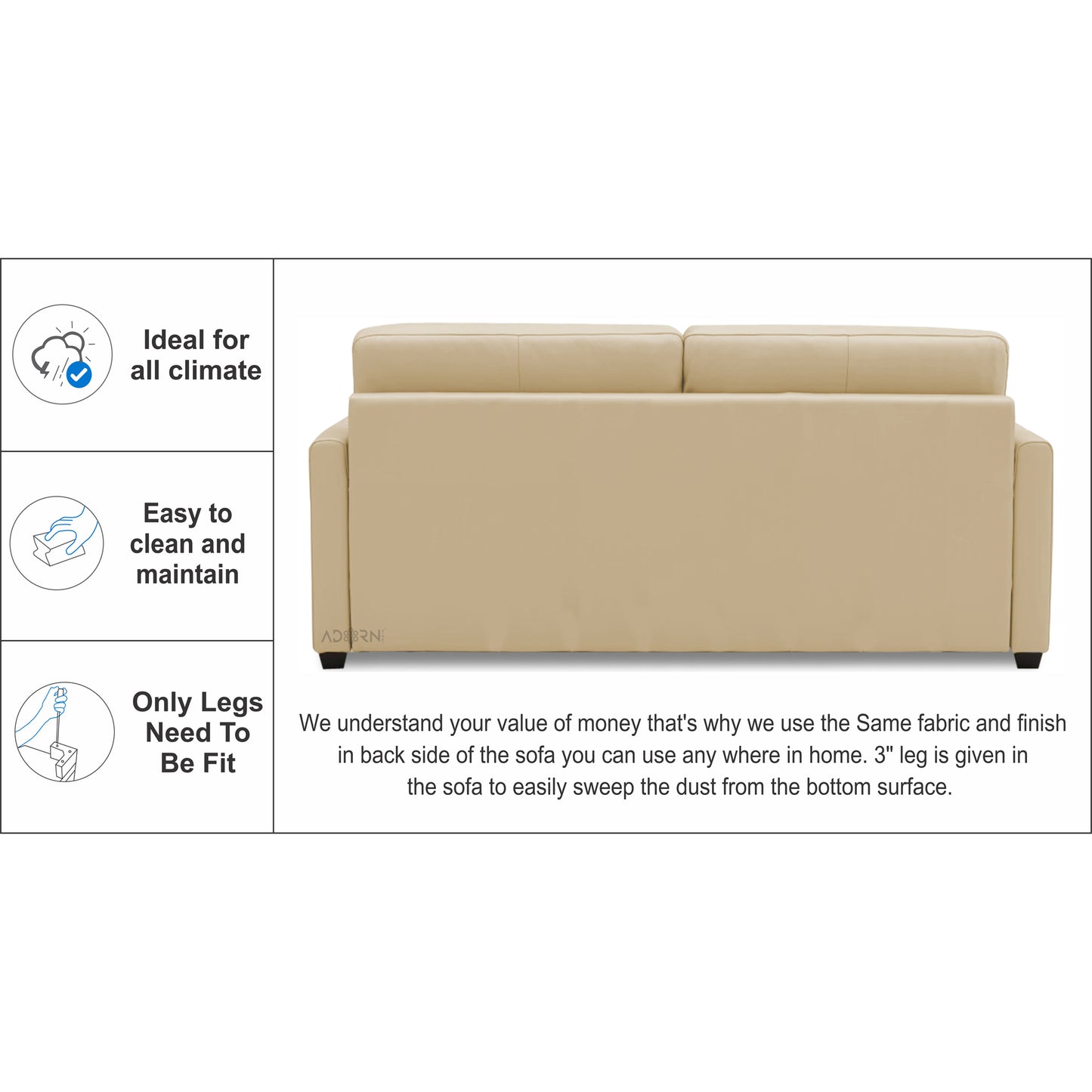 Adorn India Exclusive Flavio Leaterette 3+2 Sofa Set (Beige)