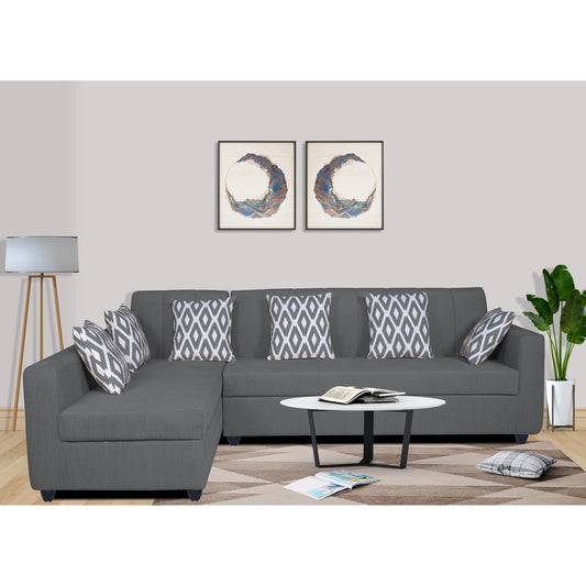 Adorn India Rio Highback L Shape 6 Seater corner Sofa Set (Left Side Handle)(Grey)