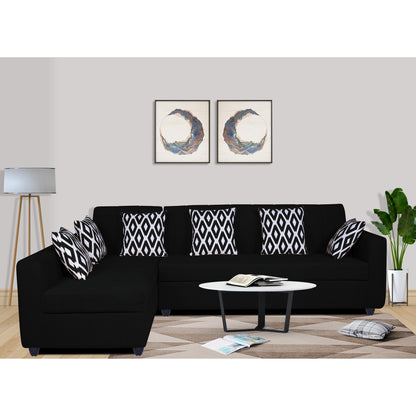 Adorn India Rio Highback L Shape 6 Seater corner Sofa Set (Left Side Handle)(Black)