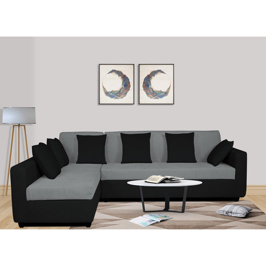 Adorn India Rio Decent L Shape 6 Seater corner Sofa Set (Left Side Handle) (Grey & Black)