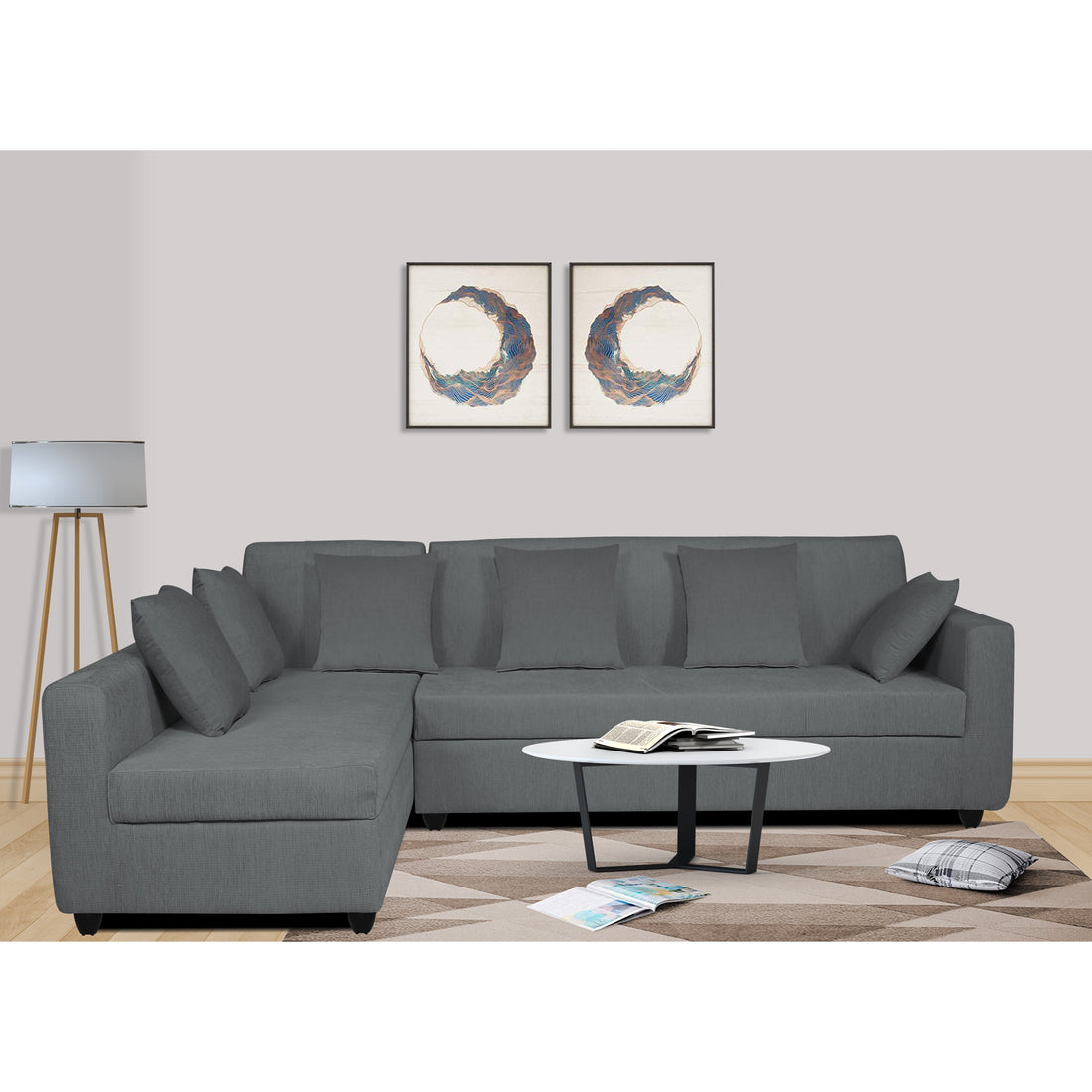 Adorn India Rio Decent L Shape 6 Seater Corner Sofa Set Left Side Handle (Grey) (3 Year Warranty)